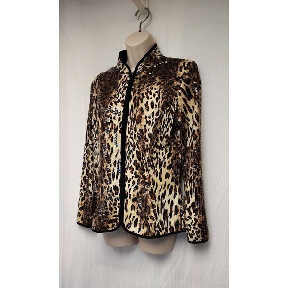 aDRESSing WOMAN Leopard Cheetah Animal Print Full Zip Shimmer Jacket Size M - Picture 3 of 11